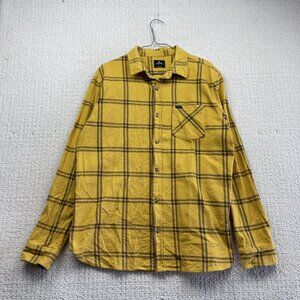 Rip Curl Long Sleeve Button Up Plaid Shirt Men L Yellow Flannel Surfer Beach